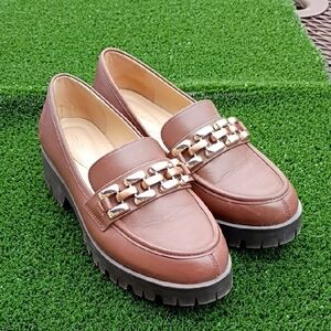 ANTONIO MELANI Brown Loafers with Gold Chain Detail